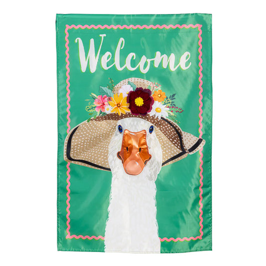 FLOWERY GOOSE APPLIQUE HOUSE FLAG