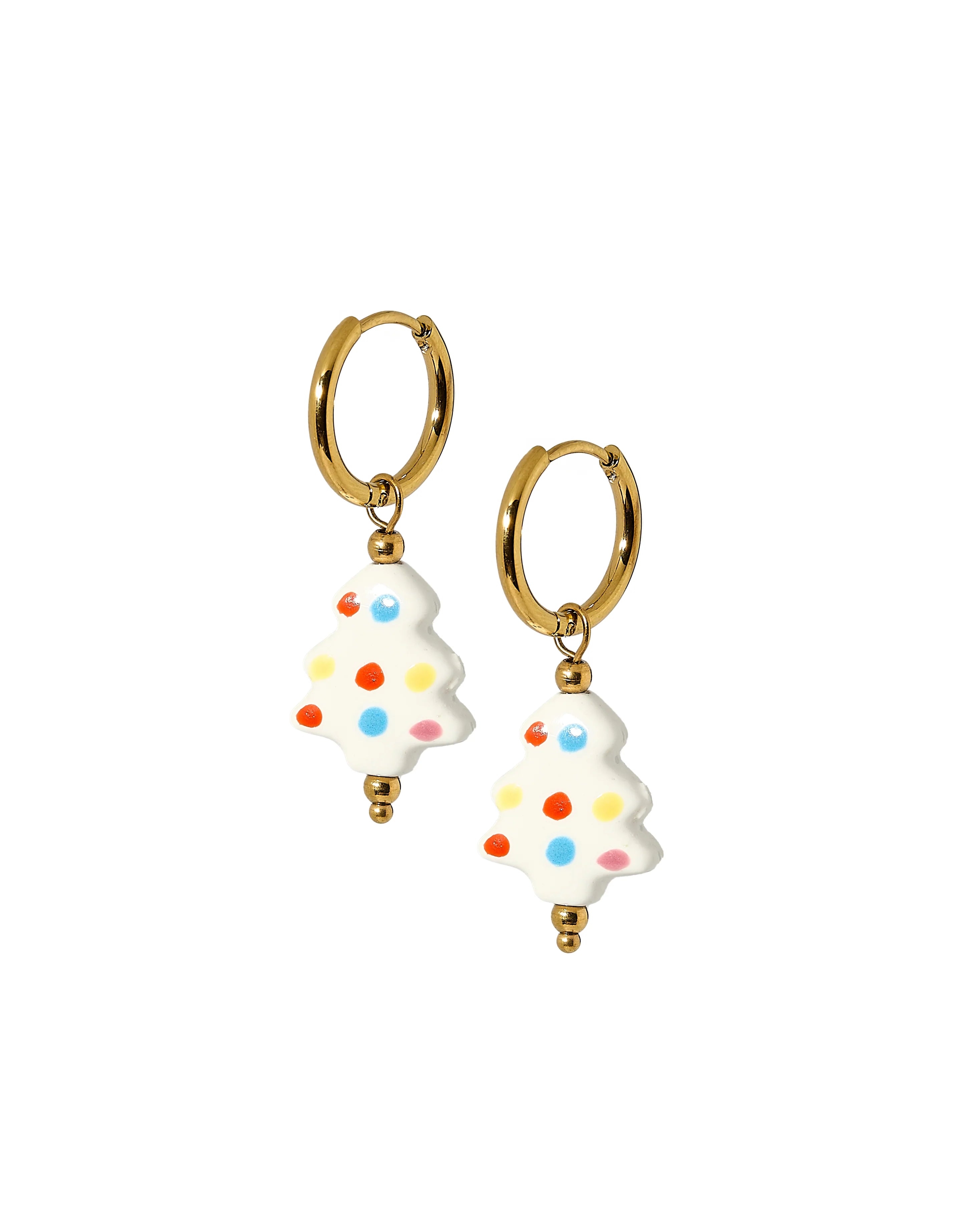 Huggie Charm Earrings - Polka Dot Christmas Tree