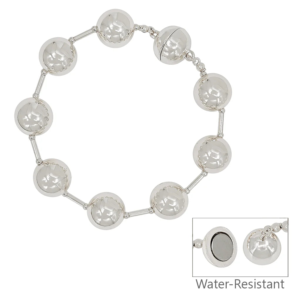 14MM Silver Beaded with Magnetic Closure 7.5" Bracelet