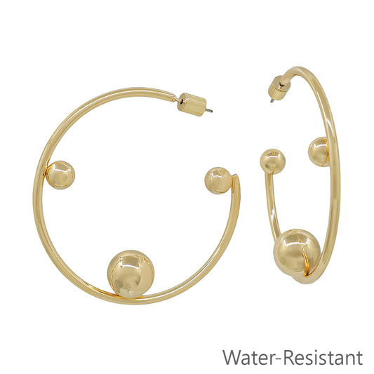 Gold Metal Hoop with 3 Beaded Accents 2" Earring