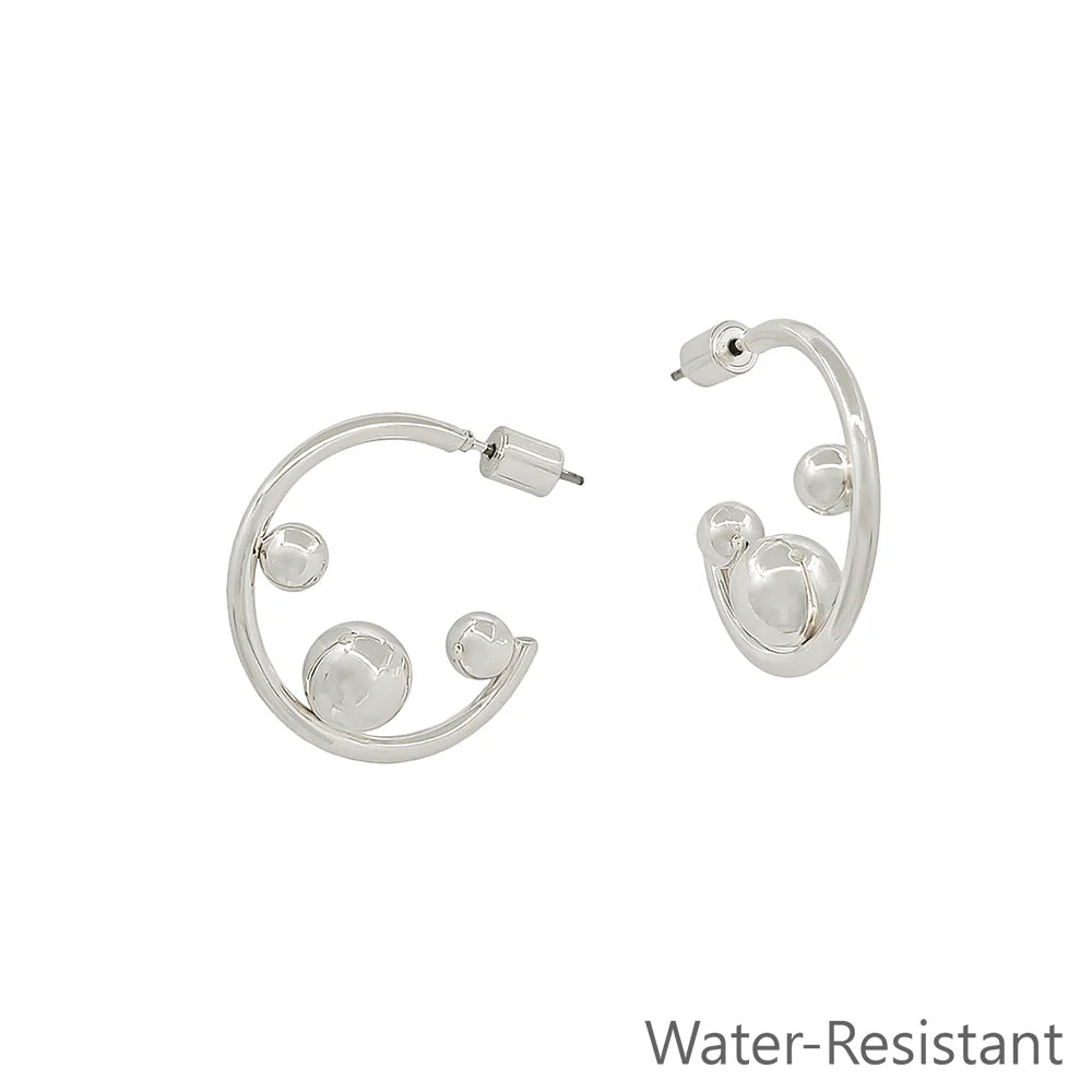 Water Resistant 1" Silver Metal Hoop with 3 Silver Balls