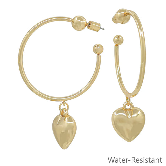 Water Resistant 2" Hoop with Heart Earring
