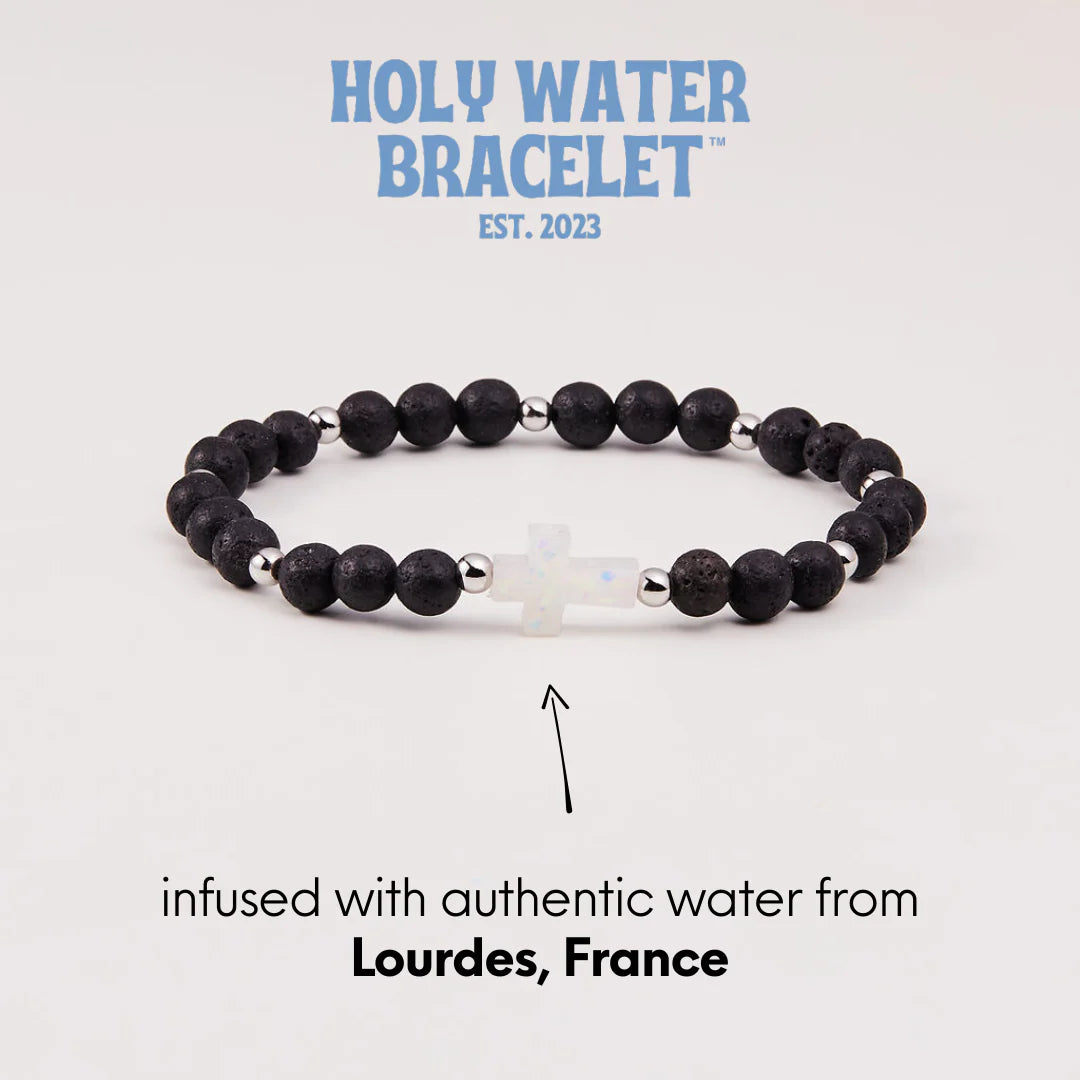 Holy Water Mens Lava Rock Bracelet - Silver