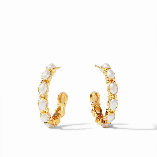 SMALL MYKONOS HOOP EARRINGS - OVAL PEARLS & GOLD