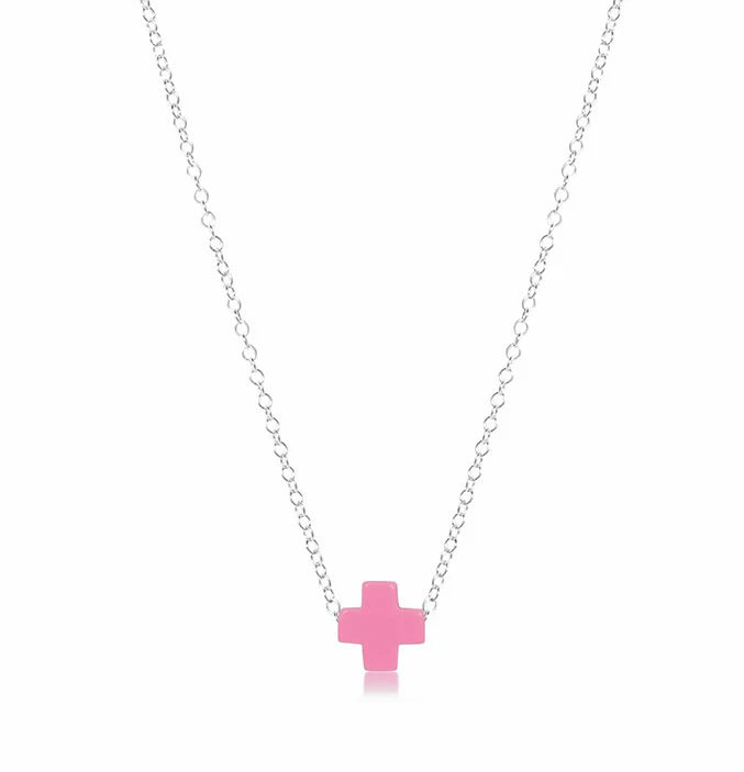 16" NECKLACE STERLING - SIGNATURE CROSS BRIGHT PINK