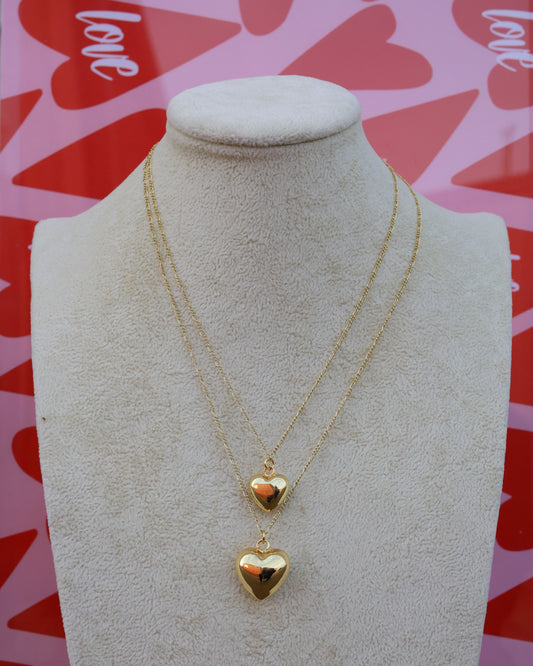 DOUBLE STRAND GOLD CHAIN W/DOUBLE PUFFY HEARTS - Pharm Favorites by Economy Pharmacy