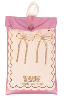 GOLD BOW EARRINGS WITH RHINESTONE SPARKLE DRIP