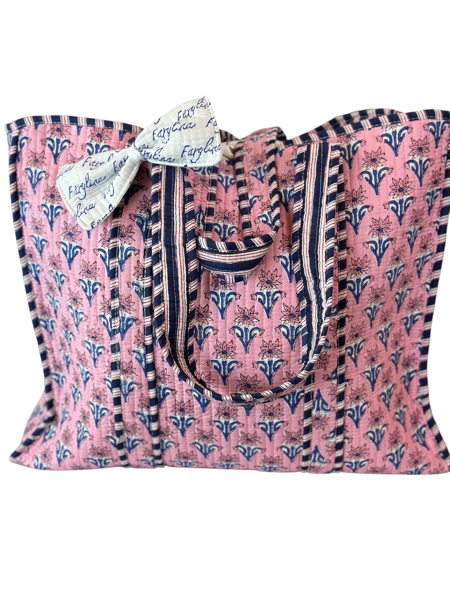 JANE QUILTED TOTE BAGE W/ZIPPER & BOW