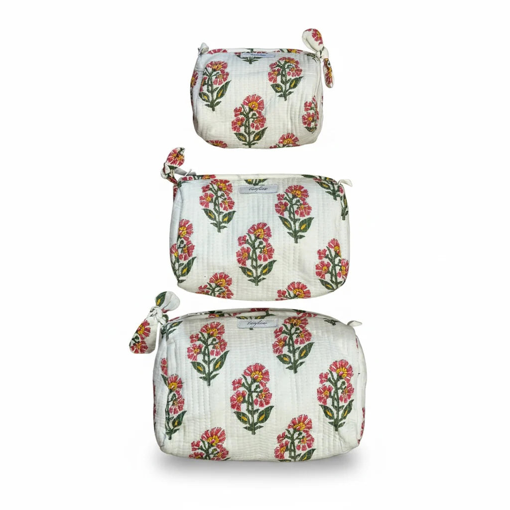 QUILTED TOILETRY BAGS 3PC SET