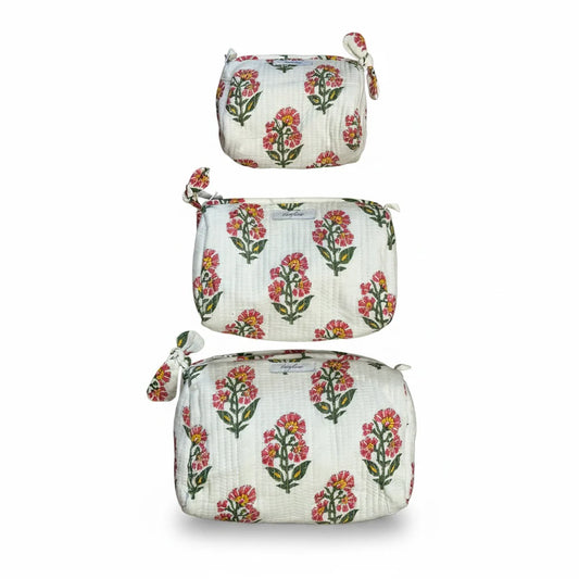 QUILTED TOILETRY BAGS 3PC SET