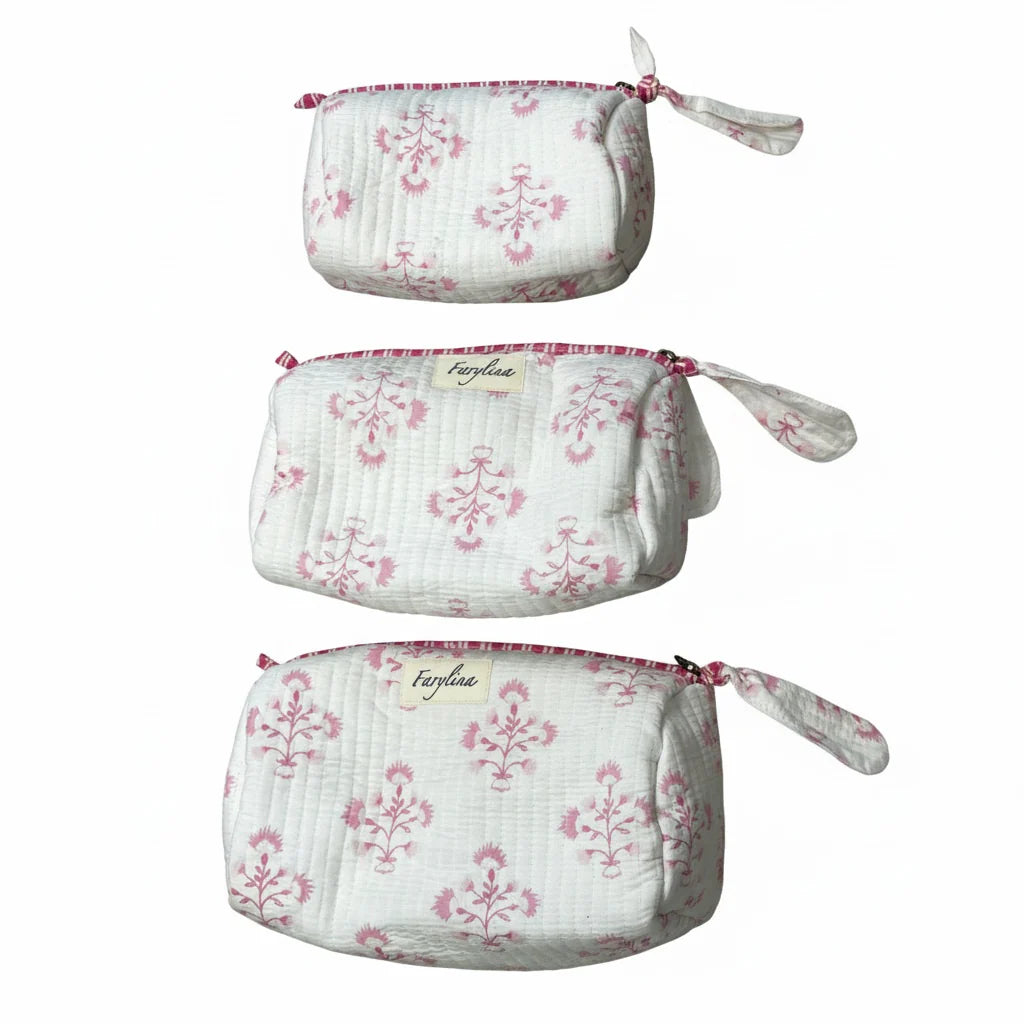 QUILTED TOILETRY BAGS 3PC SET