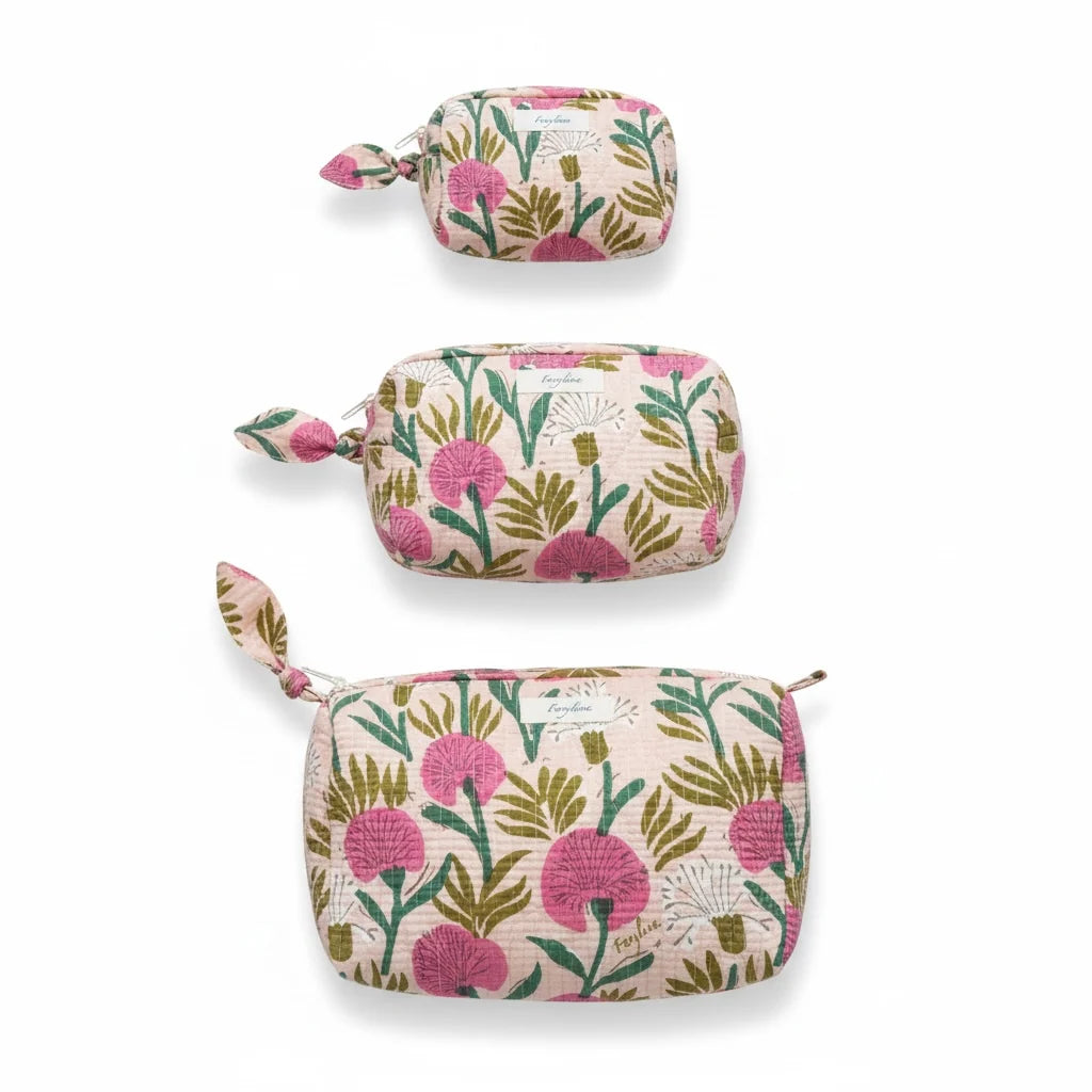 QUILTED TOILETRY BAGS 3PC SET