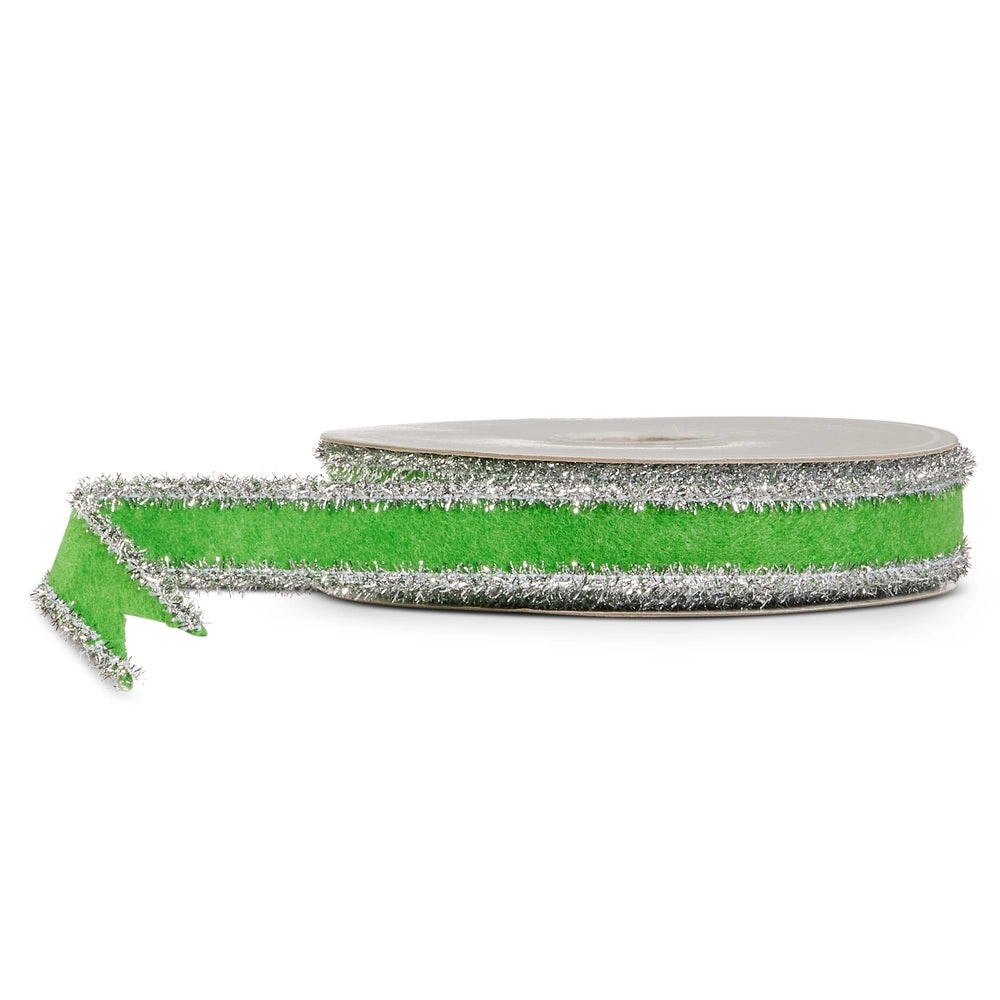 1"X10 YDS. GREEN AND SILVER TINSEL WIRED RIBBON