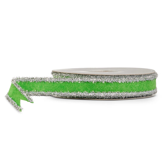 1"X10 YDS. GREEN AND SILVER TINSEL WIRED RIBBON