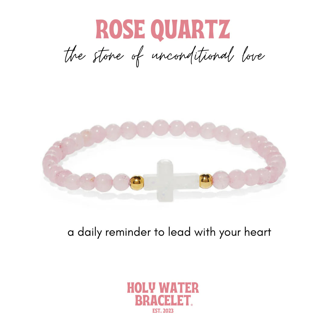 Holy Water Cross Bracelet Rose Quartz - Gold