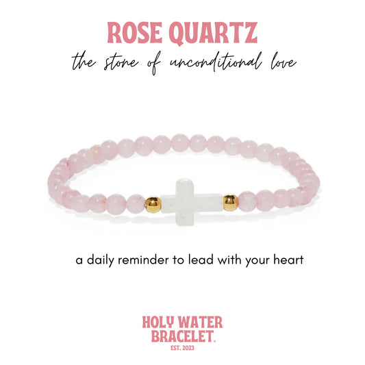 Holy Water Cross Bracelet Rose Quartz - Gold