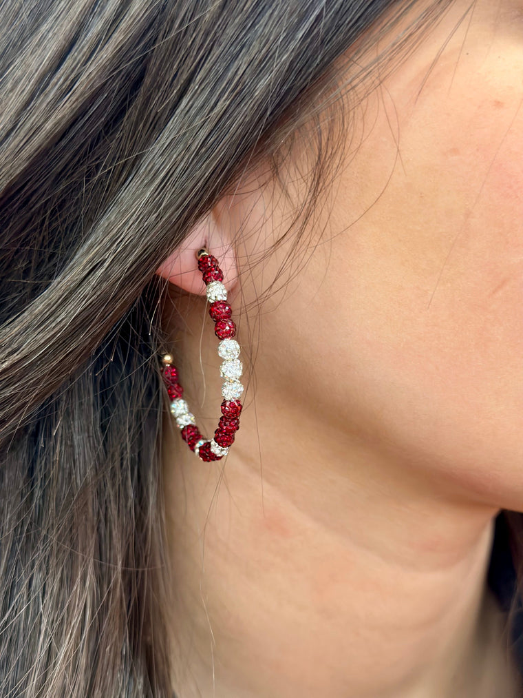 Maroon & White Rhinestone Beaded Hoops