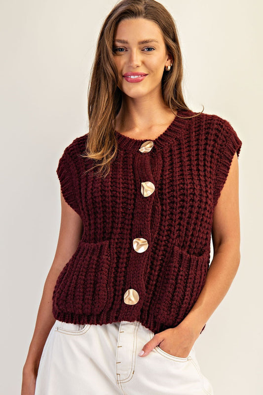 WINE CHUNKY KNIT SWEATER VEST