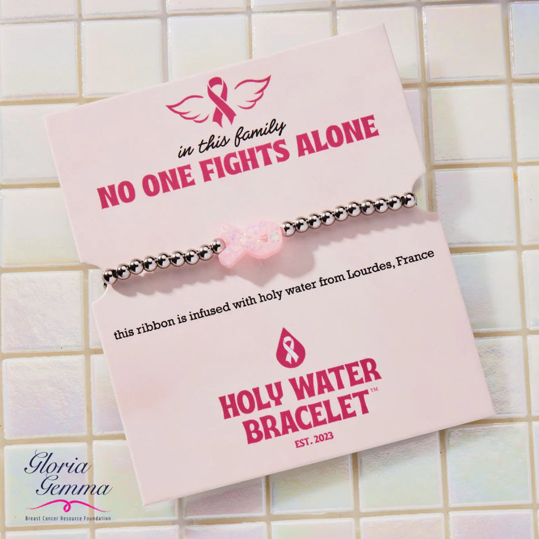 Holy Water Pink Ribbon Awareness Bracelet - Silver