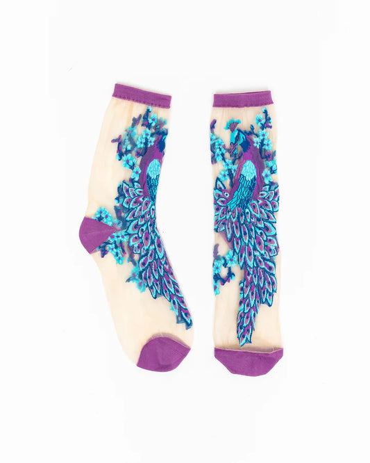 SOCK CANDY - AQUAMARINE PEACOCK SHEER CREW SOCK