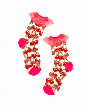 SOCK CANDY - CHERRY BOW RUFFLE CREW SOCK