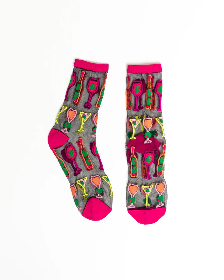 SOCK CANDY - COCKTAIL HOUR BLACK SHEER CREW SOCK
