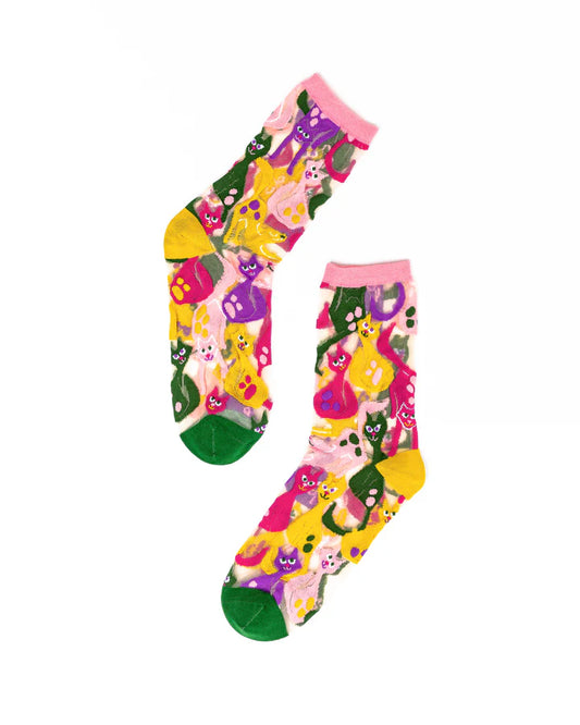 SOCK CANDY - DOPAMINE CATS SHEER CREW SOCKS