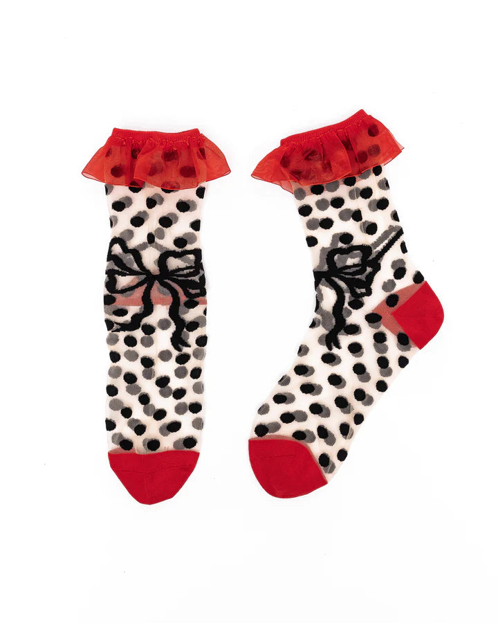 SOCK CANDY - POLKA DOT BOW RUFFLE SHEER CREW SOCK