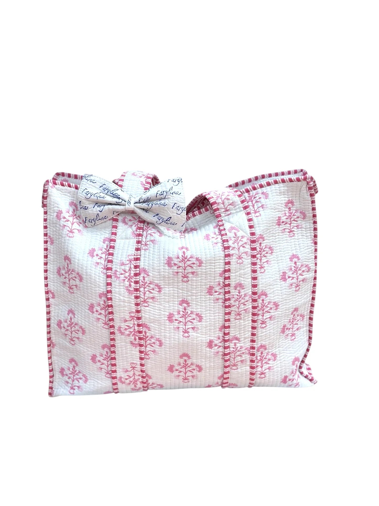 JANE QUILTED TOTE BAGE W/ZIPPER & BOW