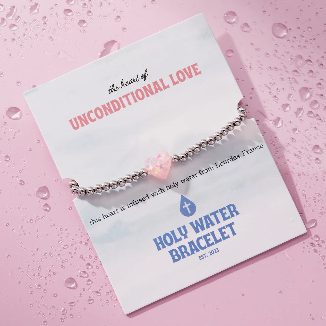 Holy Water Porcelain Pink Heart Bracelet - Silver