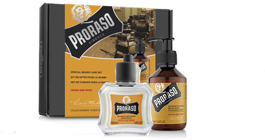 PRORASO BEARD CARE DUO BOX - BEARD BALM AND BEARD WASH - WOOD AND SPICE