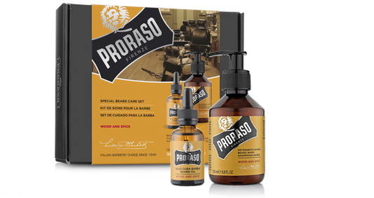 PRORASO BEARD CARE DUO BOX - BEARD OIL AND BEARD WASH - WOOD AND SPICE - Pharm Favorites by Economy Pharmacy