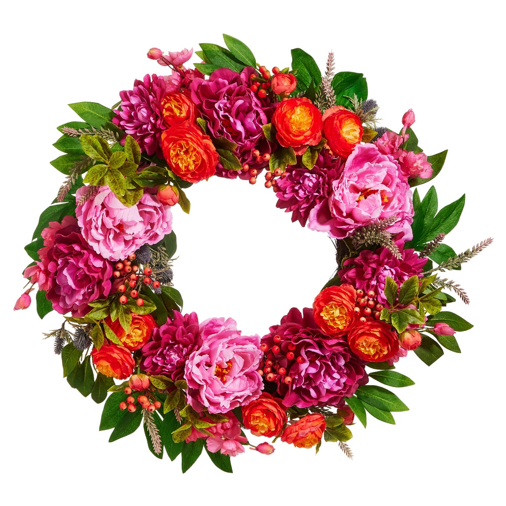 24" MIXED PINK FLORAL WREATH