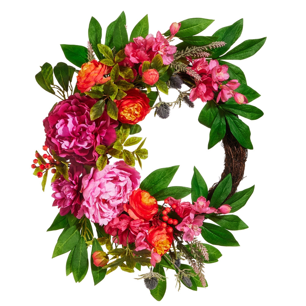 24" MIXED PINK FLORAL WREATH