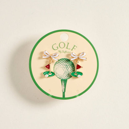 ENAMEL GOLF FLAG MARKER RIBBON BOW STONE PEARL EARRINGS