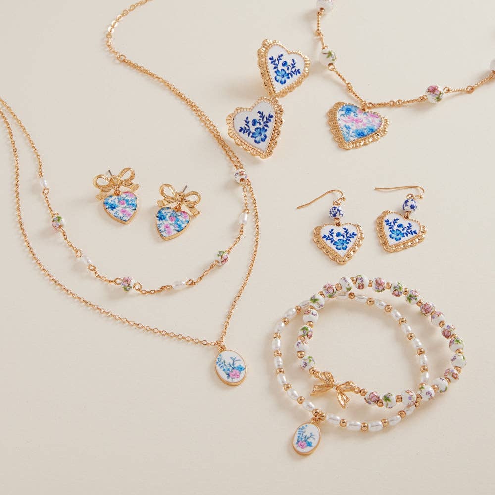 Oval Pattern Enameled Charm Ceramic Bead Bracelet