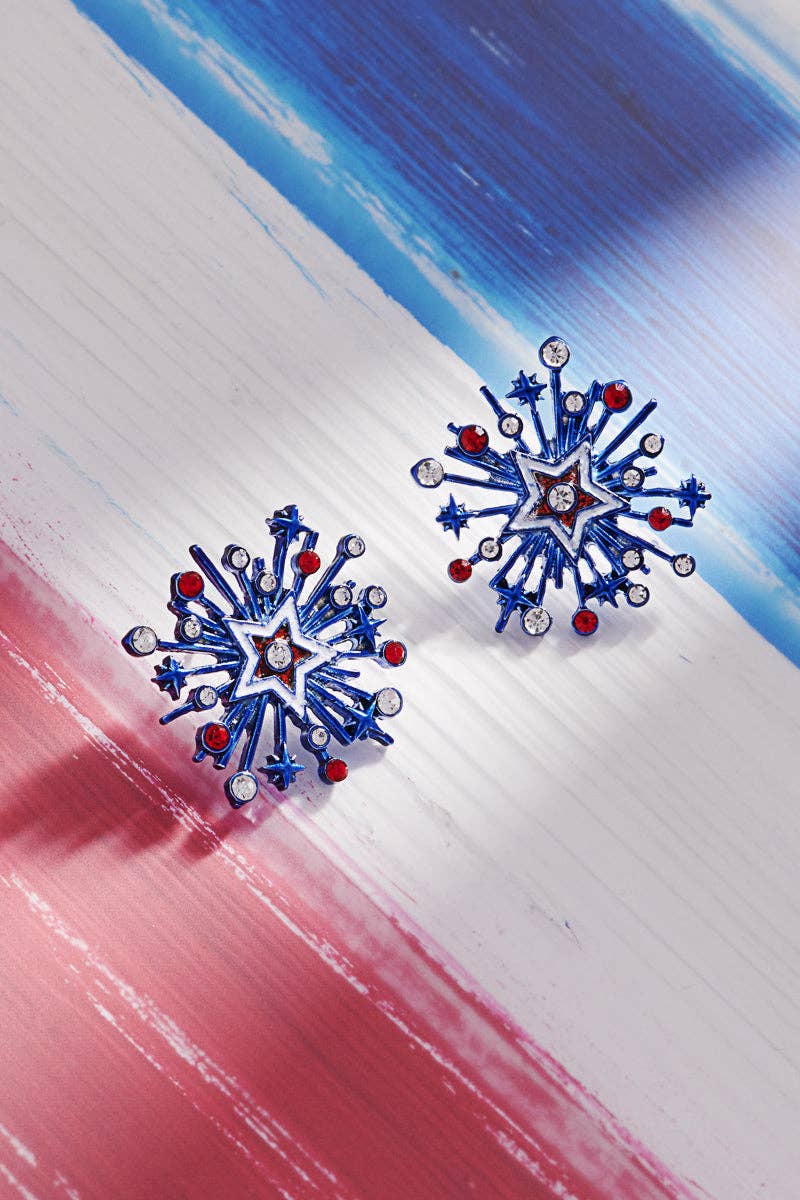 Fireworks American Flag Enamel Stone Post Earrings