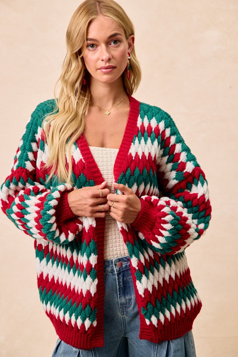 CHRISTMAS THEME TEXTURED SWEATER CARDIGAN