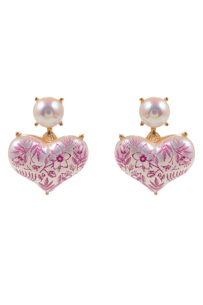 Heart Pearl Vintage Flower Post Earrings