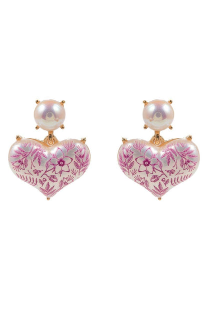 Heart Pearl Vintage Flower Post Earrings
