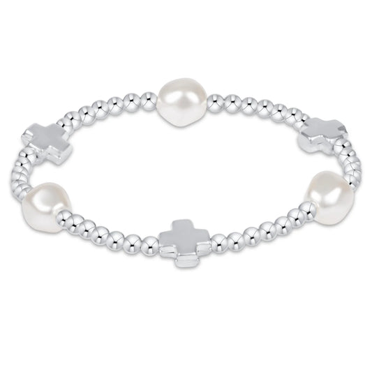 SIGNATURE CROSS ADMIRE PEARL PATTERN 3MM BEAD BRACELET - STERLING