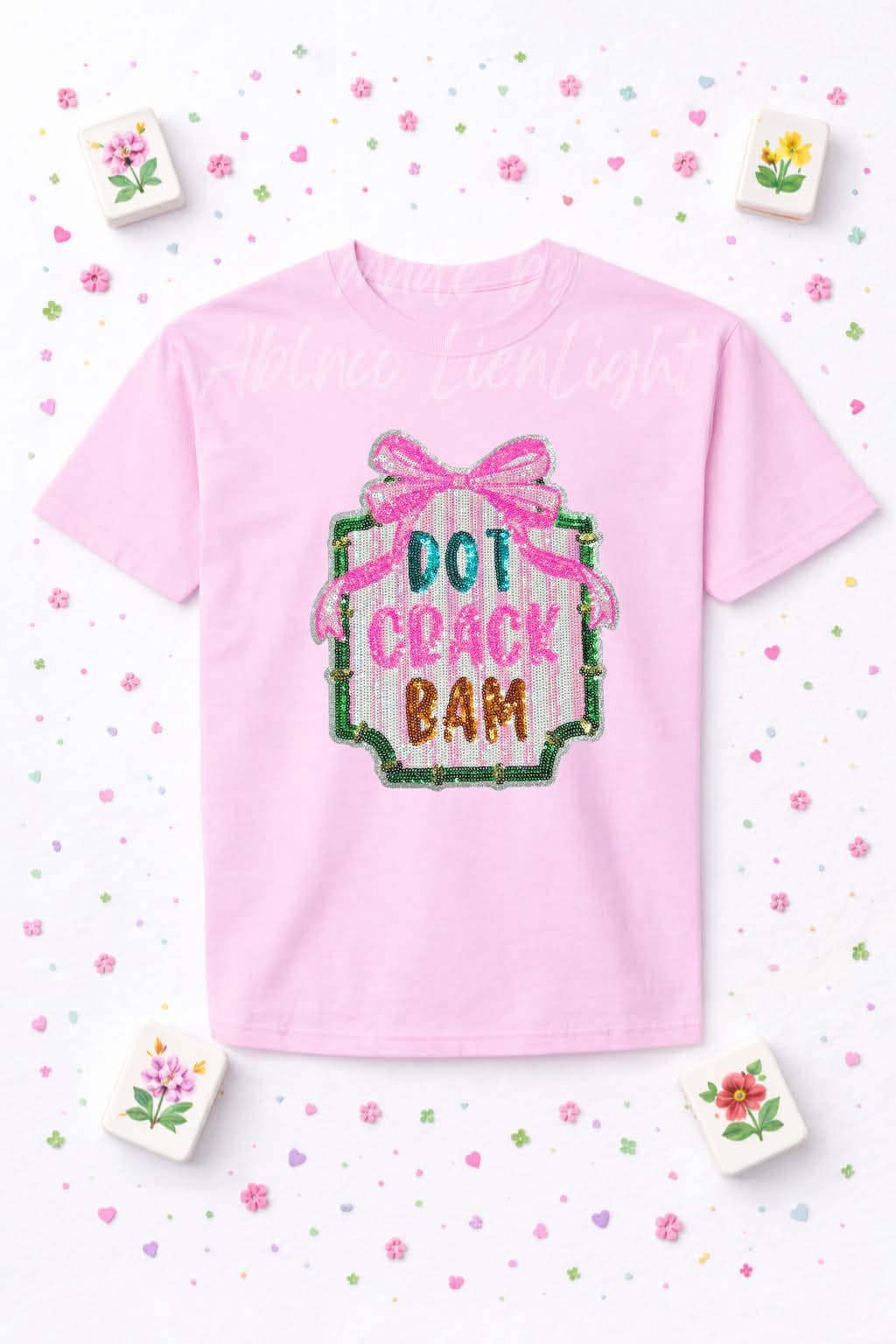 PINK DOT CRACK BAM MAHJONG SEQUIN T-SHIRT
