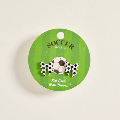 ENAMEL SOCCER BALL PRINT BOW ENAMEL EARRINGS