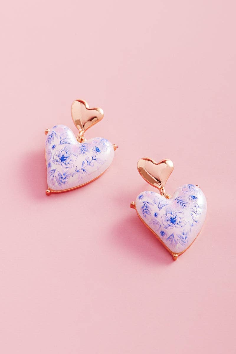 Valentine Heart Pearl Vintage Flower Post Earrings