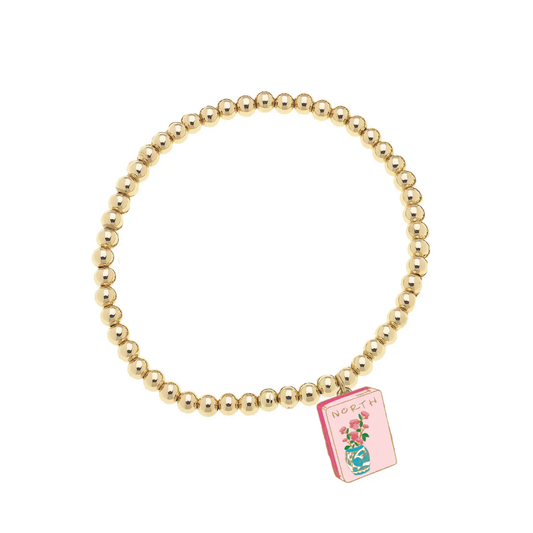 MAHJONG TILE BALL BEAD STRETCH BRACELET IN SHINY GOLD