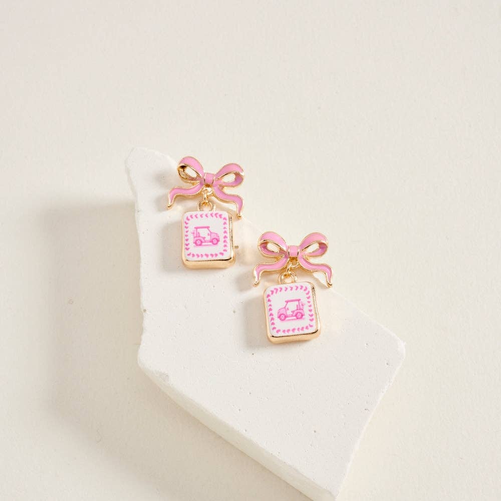 ENAMEL GOLF CART TILE RIBBON POST EARRINGS