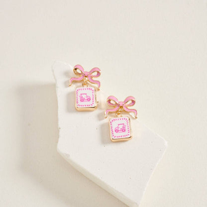 ENAMEL GOLF CART TILE RIBBON POST EARRINGS