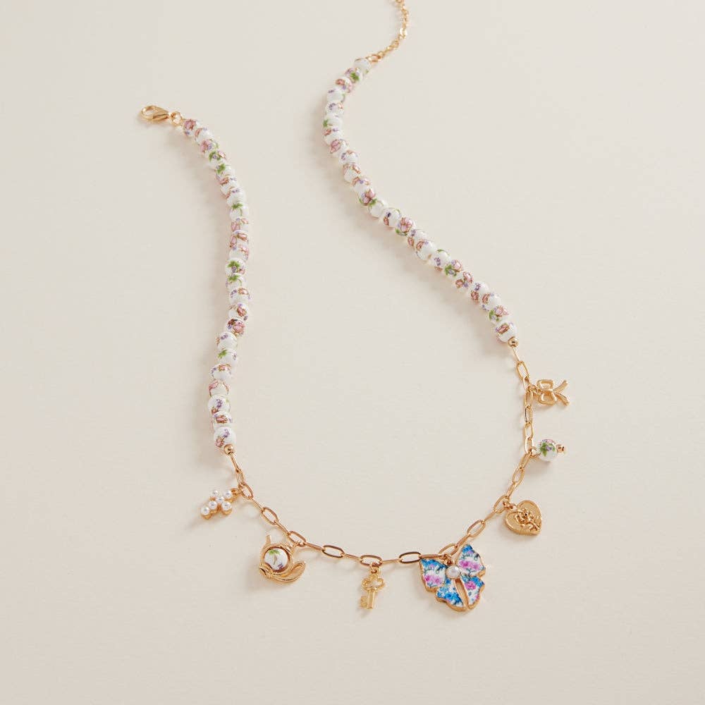 Mixed Shaped Charm W Ceramic Bead Short Necklace
