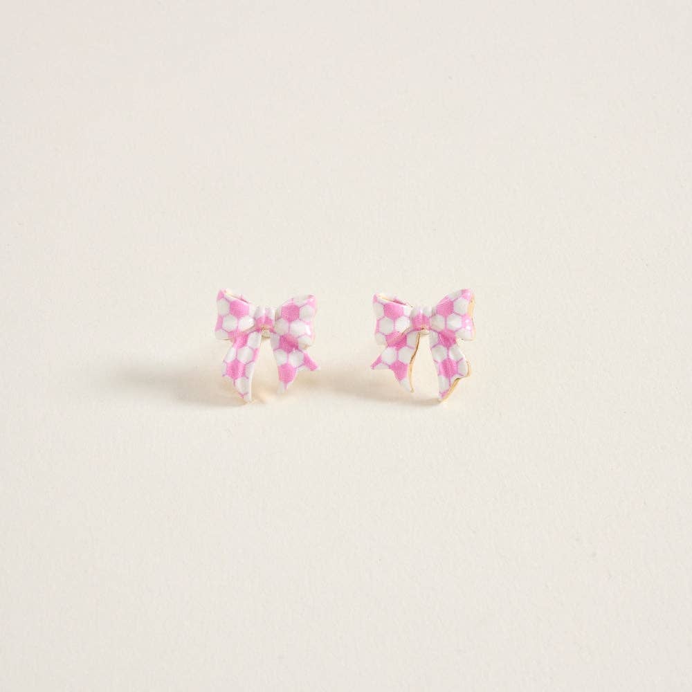 ENAMEL SOCCER BALL PRINT BOW ENAMEL EARRINGS