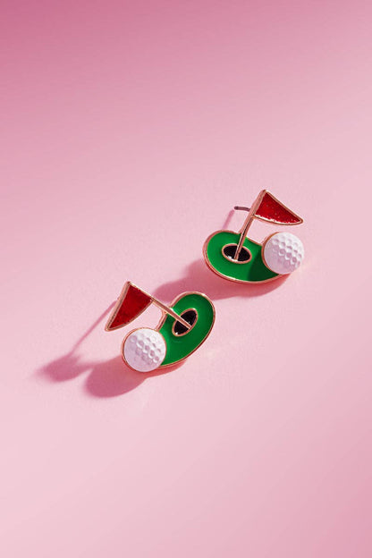 GAME DAY GOLF BALL AND FLAG ENAMEL POST EARRINGS